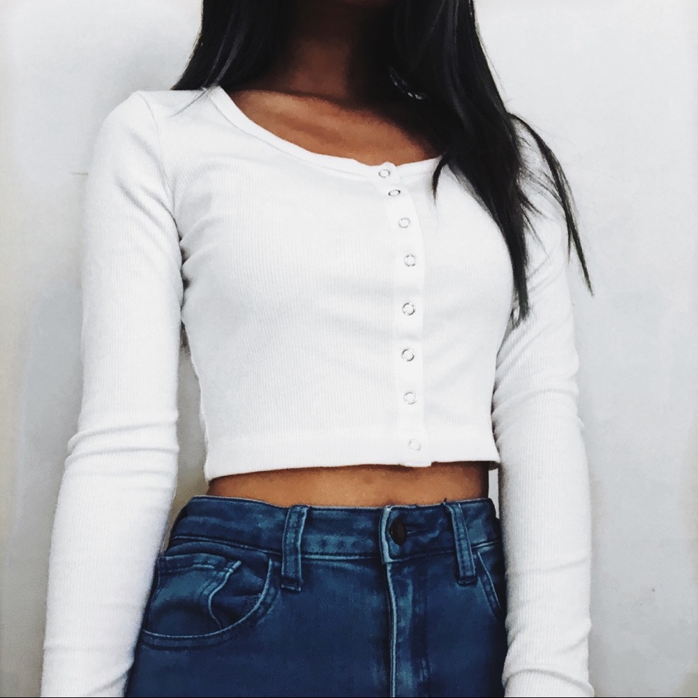 Henley White Burton Long Sleeve Crop Top